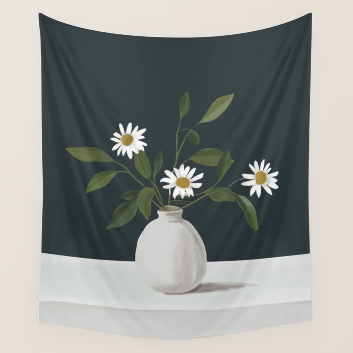 Minimalist Daisy Flowers 2 Wall Tapestry Gallery Image 1