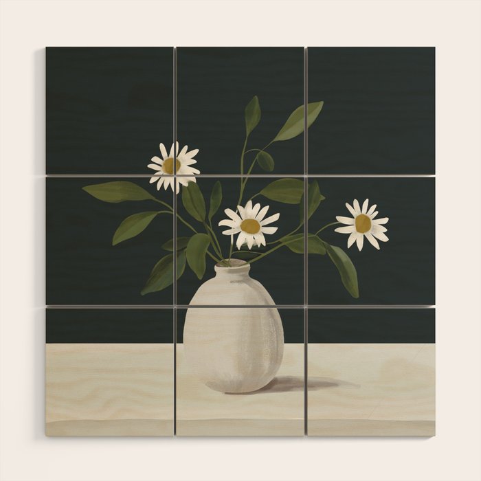 Minimalist Daisy Flowers 2 Wood Wall Art Gallery Image 1