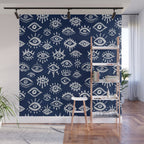 Mystic Eyes - White on Navy Wall Mural Gallery Image 1