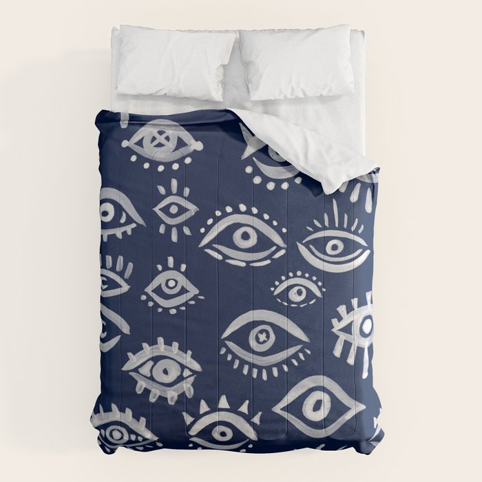 Mystic Eyes - White on Navy Comforter Gallery Image 6