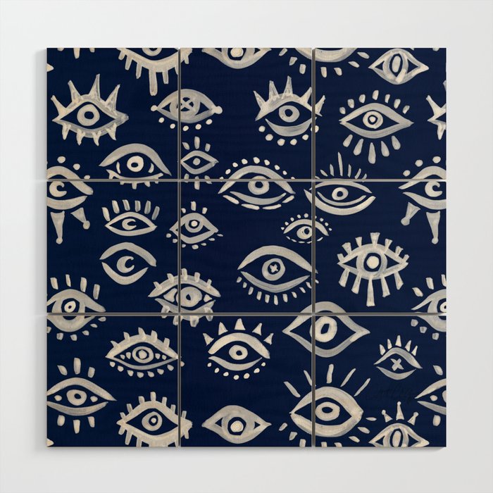 Mystic Eyes - White on Navy Wood Wall Art Gallery Image 1