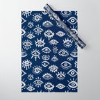 Mystic Eyes - White on Navy Wrapping Paper Gallery Image 1
