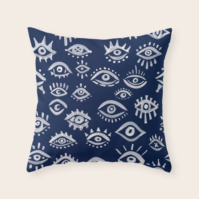 Mystic Eyes - White on Navy Throw Pillow Gallery Image 6
