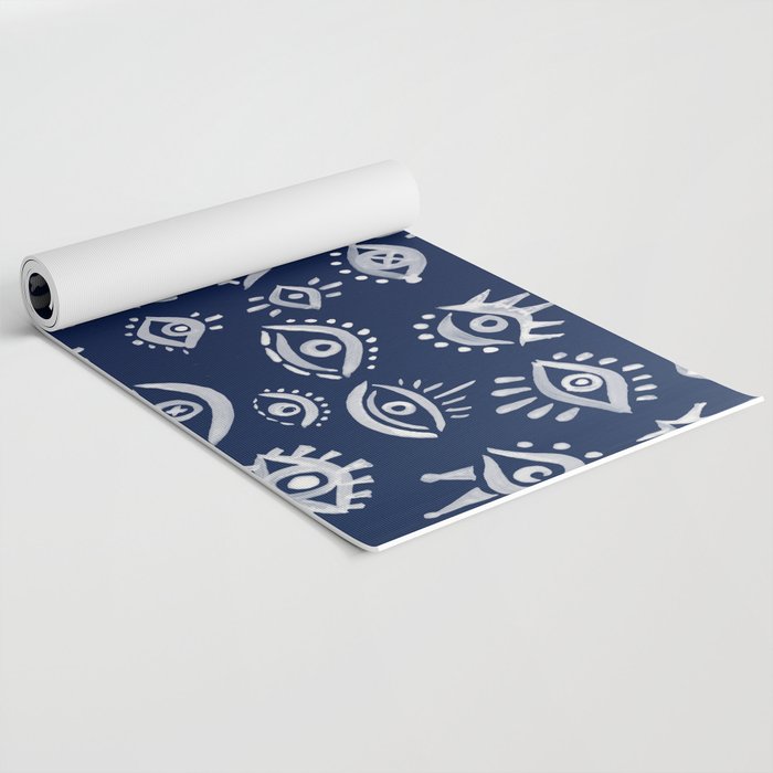 Mystic Eyes - White on Navy Yoga Mat Gallery Image 2