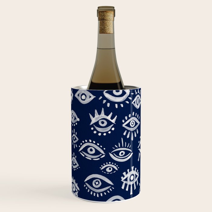 Mystic Eyes - White on Navy Wine Chiller Gallery Image 3