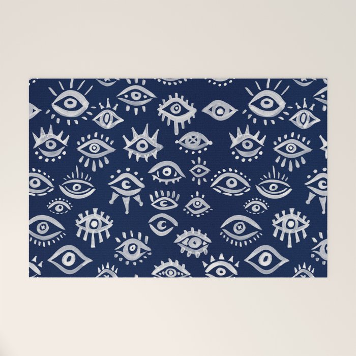 Mystic Eyes - White on Navy Welcome Mat Gallery Image 1