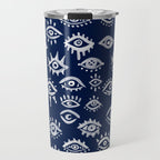 Mystic Eyes - White on Navy Travel Mug Gallery Image 1