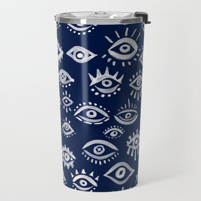 Mystic Eyes - White on Navy Travel Mug Gallery Image 2