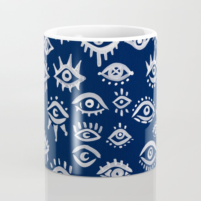 Mystic Eyes - White on Navy Coffee Mug Gallery Image 4