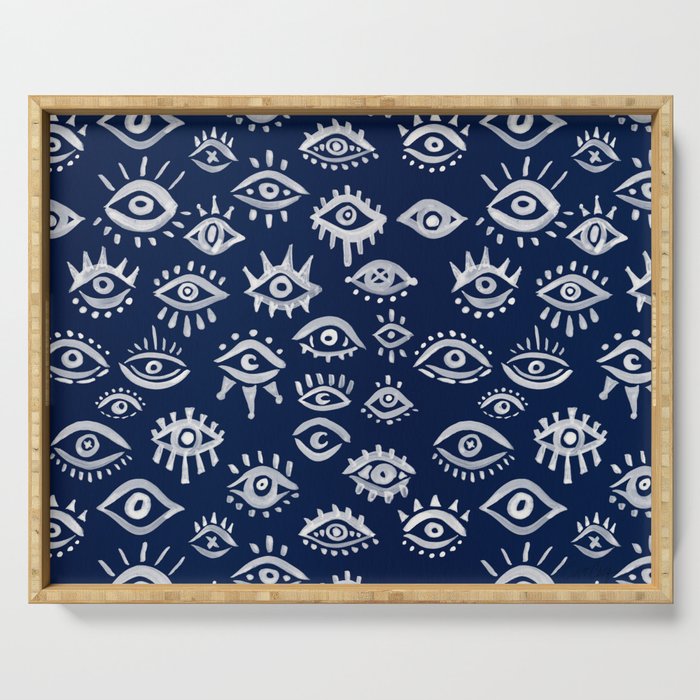 Mystic Eyes - White on Navy Serving Tray Gallery Image 1