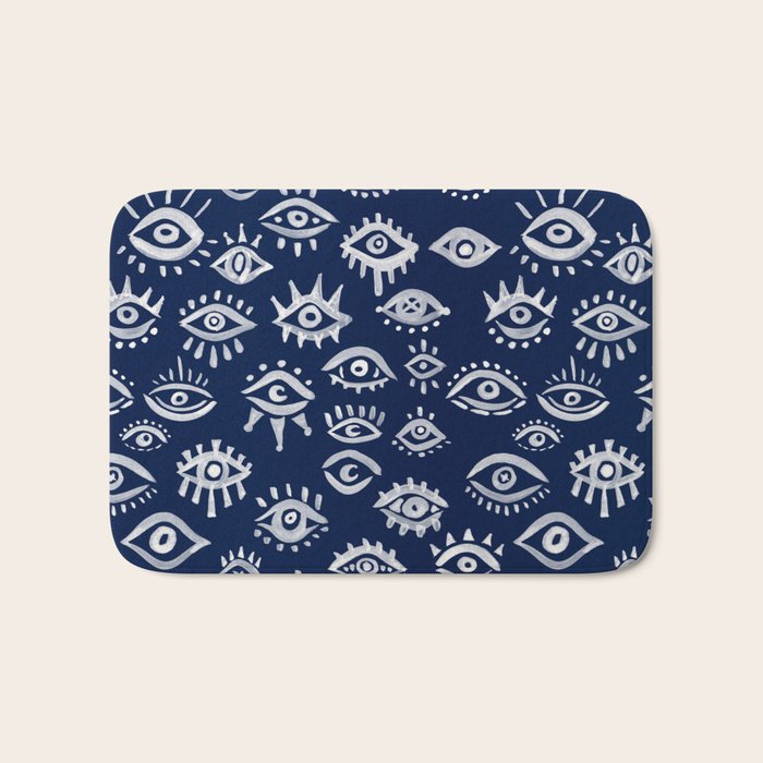 Mystic Eyes - White on Navy Bath Mat Gallery Image 1