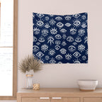 Mystic Eyes - White on Navy Wall Tapestry Gallery Image 2