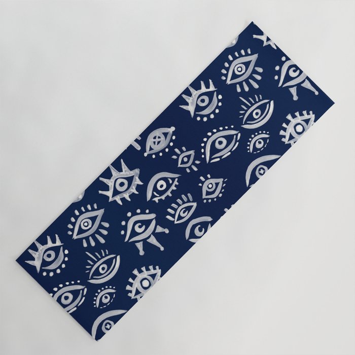 Mystic Eyes - White on Navy Yoga Mat Gallery Image 1