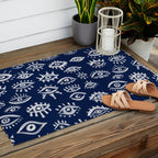 Mystic Eyes - White on Navy Outdoor Rug Gallery Image 2