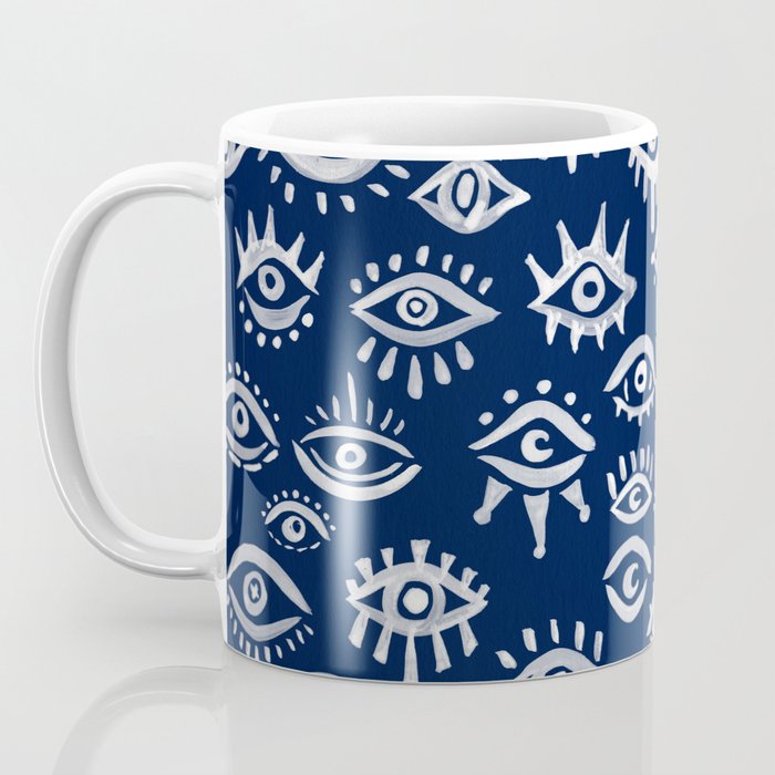 Mystic Eyes - White on Navy Coffee Mug Gallery Image 3