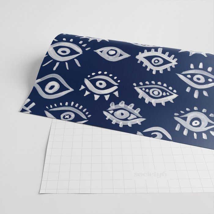 Mystic Eyes - White on Navy Wrapping Paper Gallery Image 2