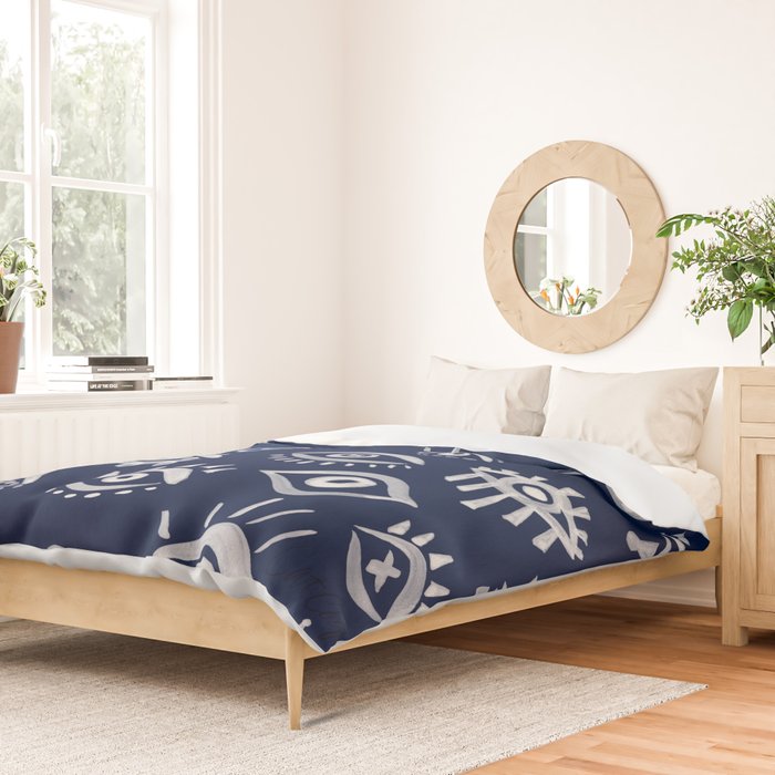 Mystic Eyes - White on Navy Duvet Cover Gallery Image 2