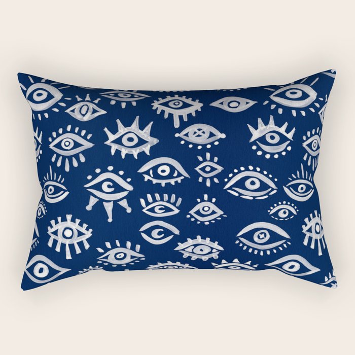 Mystic Eyes - White on Navy Rectangular Pillow Gallery Image 2