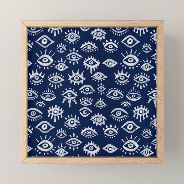 Mystic Eyes - White On Navy Mini Art Print