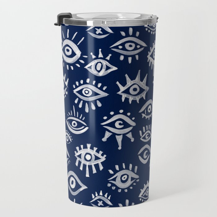 Mystic Eyes - White on Navy Travel Mug Gallery Image 3