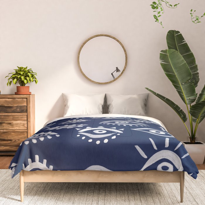 Mystic Eyes - White on Navy Comforter Gallery Image 3