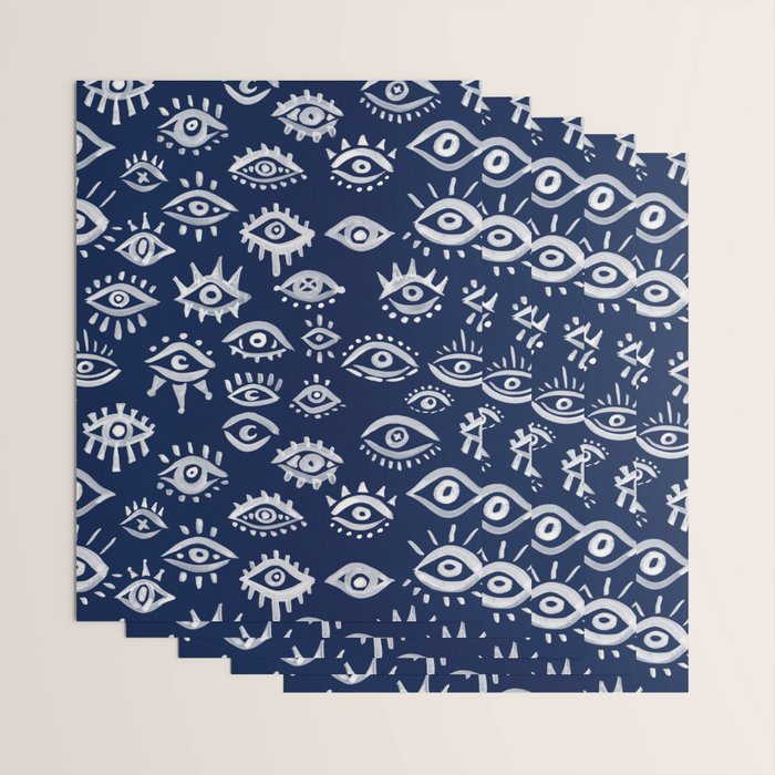 Mystic Eyes - White on Navy Wrapping Paper Gallery Image 3