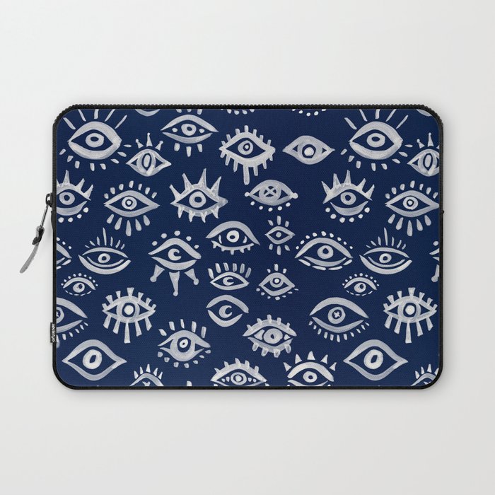 Mystic Eyes - White on Navy Laptop Sleeve Gallery Image 1