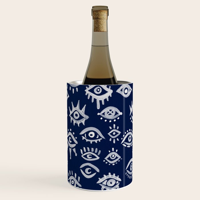 Mystic Eyes - White on Navy Wine Chiller Gallery Image 1