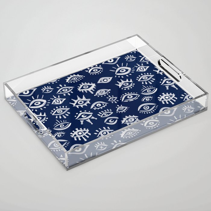Mystic Eyes - White on Navy Acrylic Tray Gallery Image 1