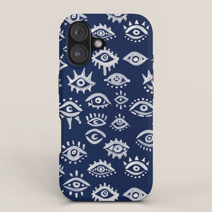 Mystic Eyes - White on Navy iPhone Case Gallery Image 1