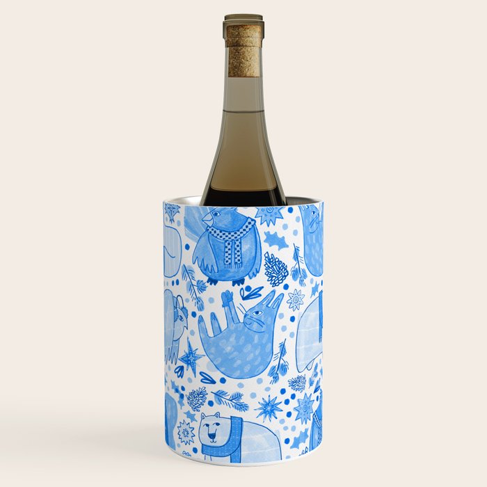 Winter Forest Woodland Animals in Blue Wine Chiller Gallery Image 1
