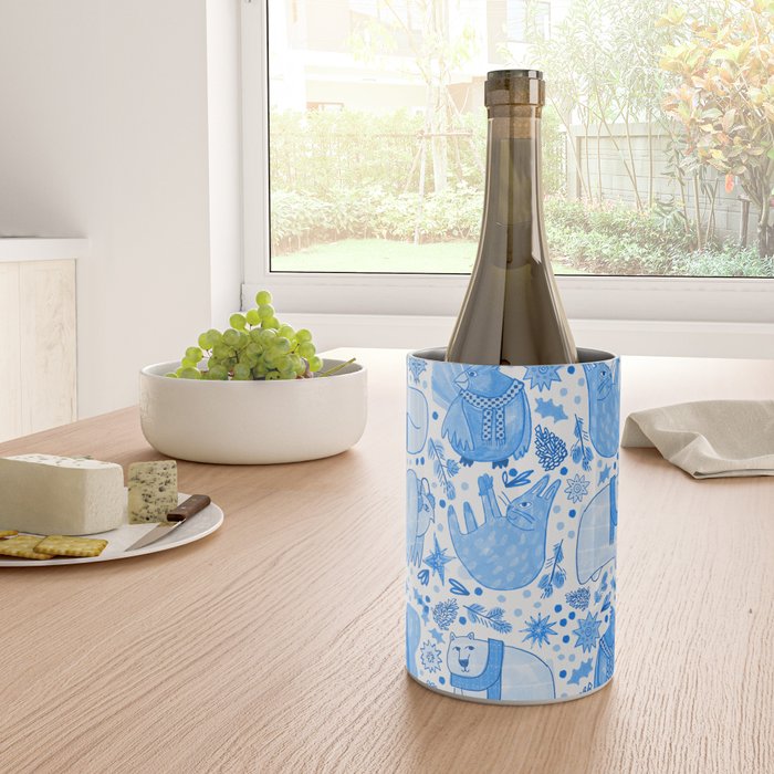 Winter Forest Woodland Animals in Blue Wine Chiller Gallery Image 4