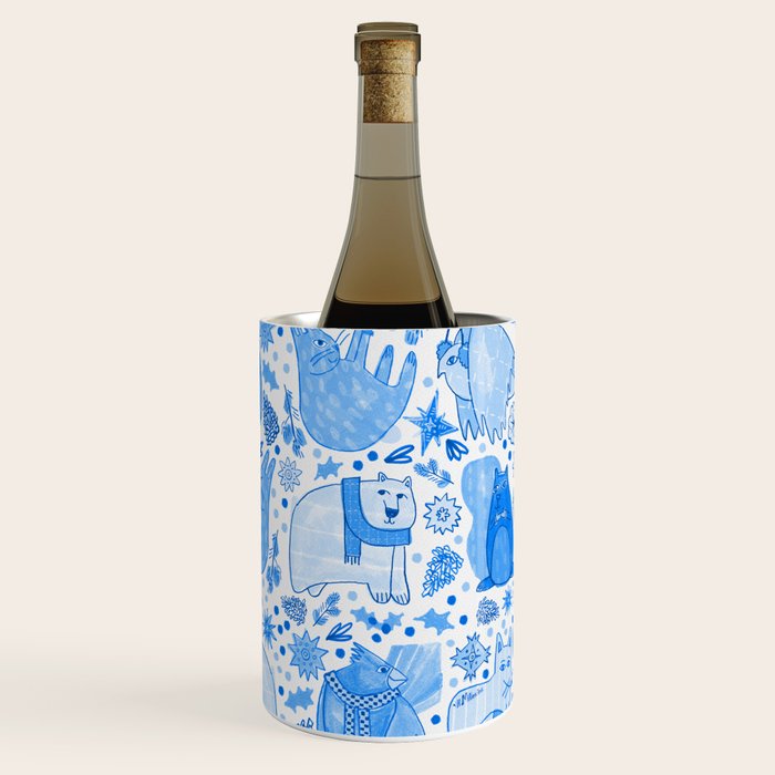 Winter Forest Woodland Animals in Blue Wine Chiller Gallery Image 3