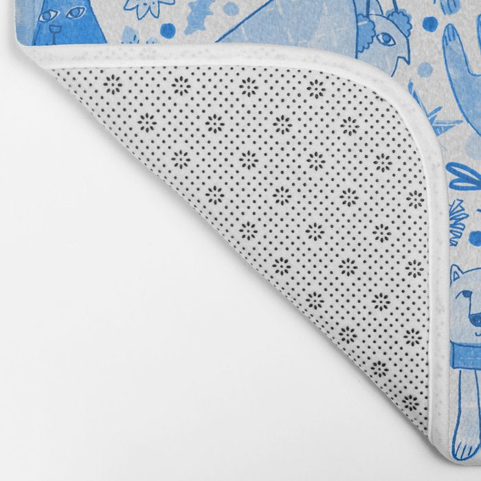 Winter Forest Woodland Animals in Blue Bath Mat Gallery Image 2