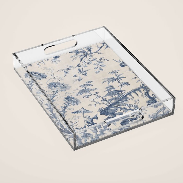 Jean Baptiste Pillement Chinoiserie Toile de Jouy Acrylic Tray Gallery Image 1