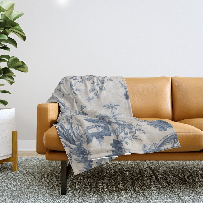 Jean Baptiste Pillement Chinoiserie Toile de Jouy Throw Blanket Gallery Image 1