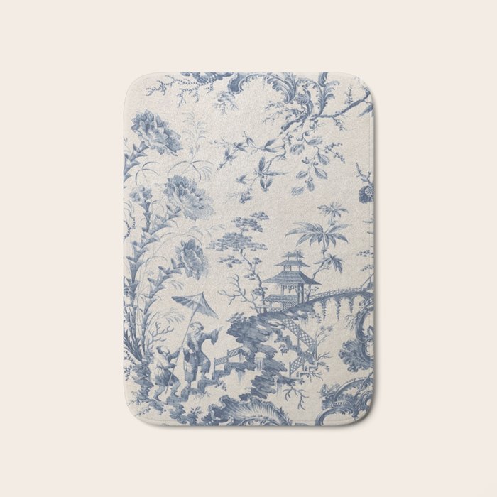 Jean Baptiste Pillement Chinoiserie Toile de Jouy Bath Mat Gallery Image 1