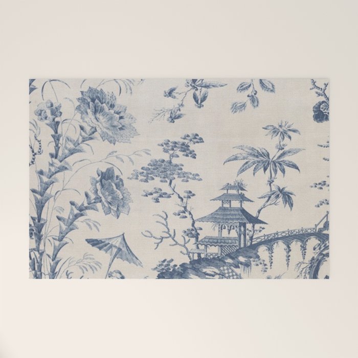 Jean Baptiste Pillement Chinoiserie Toile de Jouy Welcome Mat Gallery Image 1