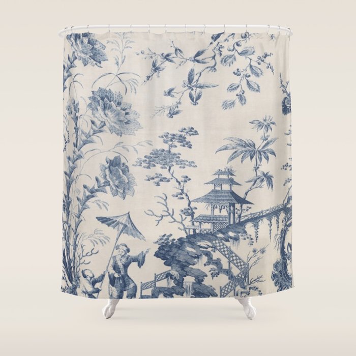 Jean Baptiste Pillement Chinoiserie Toile de Jouy Shower Curtain Gallery Image 1