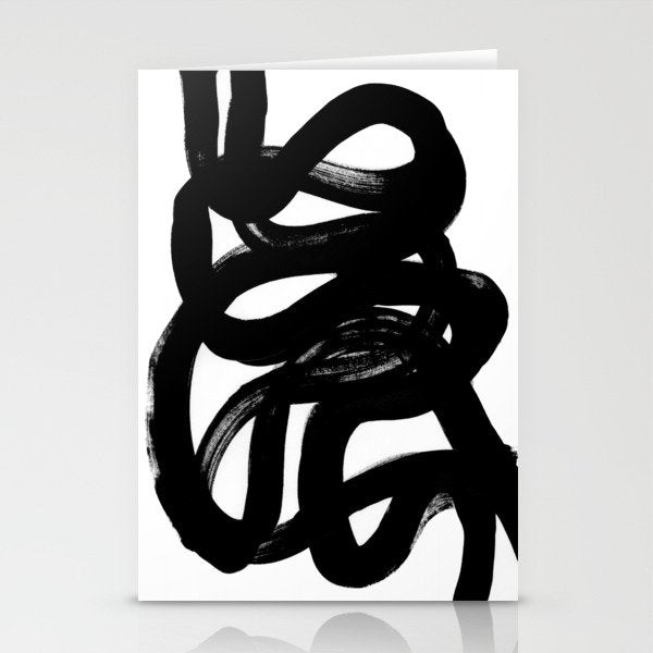 Swirl Black & White Minimalist Abstract Mid century Ink Art Dark Brush Strokes Stationery Card Gallery Image 1