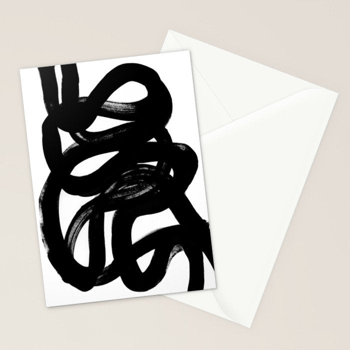 Swirl Black & White Minimalist Abstract Mid century Ink Art Dark Brush Strokes Stationery Card Gallery Image 2
