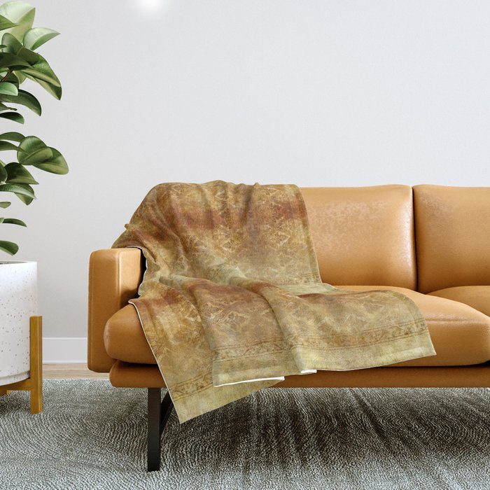 AGED GOLDEN DAMASK Shabby Chic  Throw Blanket Gallery Image 1