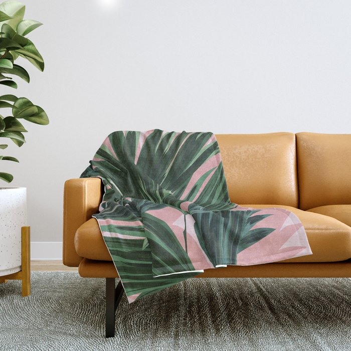 Pink and green palm trees Throw Blanket Gallery Image 1