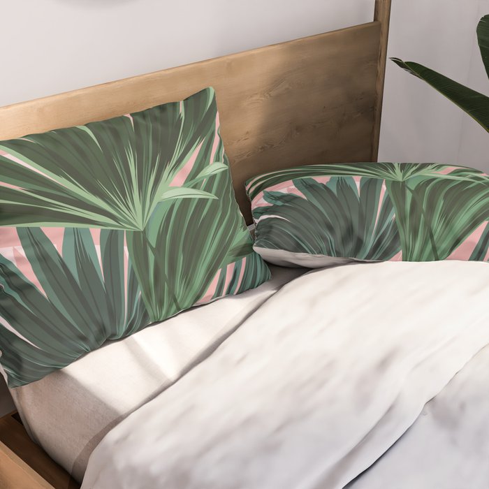 Pink and green palm trees Pillow Sham Gallery Image 2