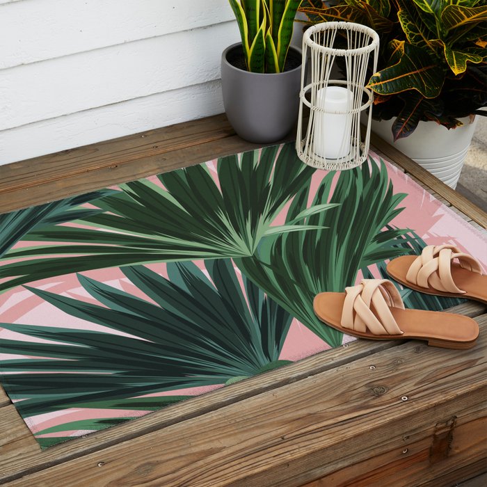 Pink and green palm trees Outdoor Rug Gallery Image 2