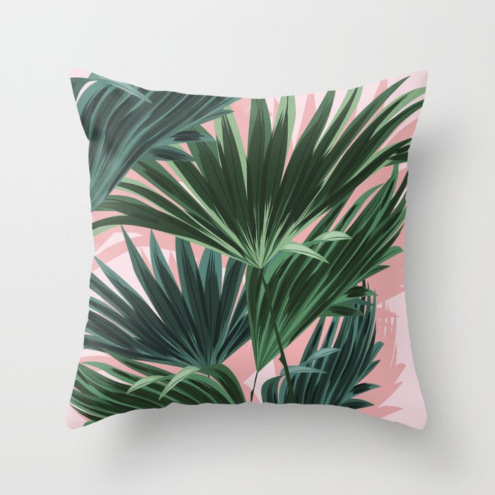 Pink and green palm trees Throw Pillow Gallery Image 1
