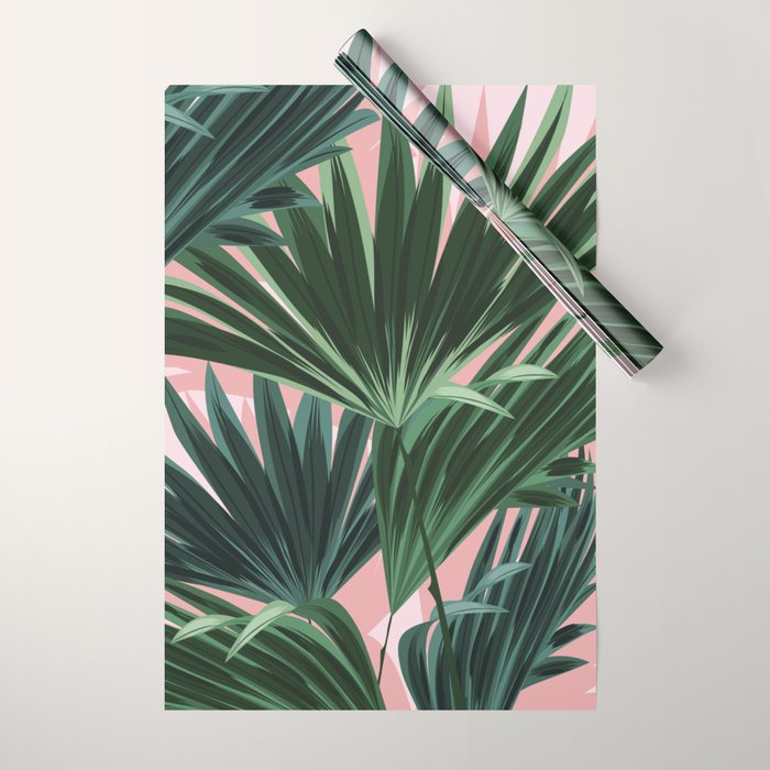 Pink and green palm trees Wrapping Paper Gallery Image 1