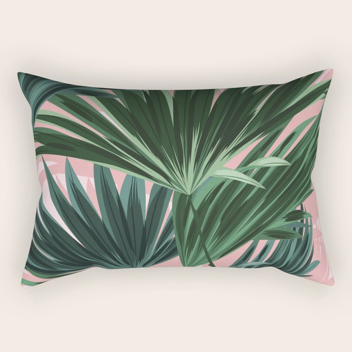 Pink and green palm trees Rectangular Pillow Gallery Image 2