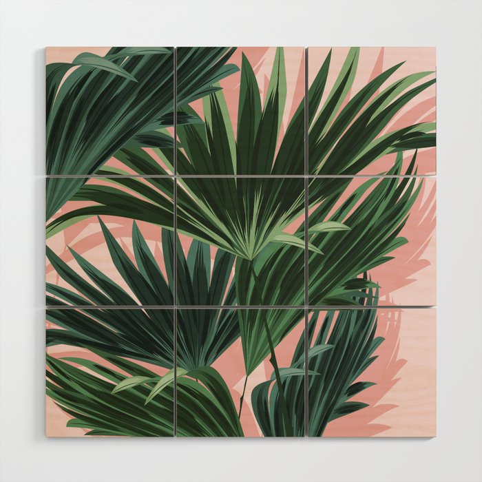 Pink and green palm trees Wood Wall Art Gallery Image 1