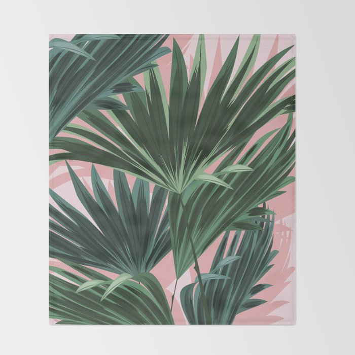 Pink and green palm trees Throw Blanket Gallery Image 2